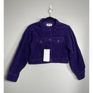 RITA ROW Zoe Corduroy Cropped Puff Sleeve Jacket Small Purple NEW Retro